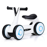 Esta bicicleta de equilíbrio de branco sólida e robusta tem 4 rodas e alças antiderrapantes, adequada para crianças de 12 a 36 meses