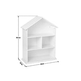 Esta librería de casa de muñecas mide 89 cm de alto x 69 cm de ancho x 29 cm de profundidad y viene con fijaciones para fijar a la pared.