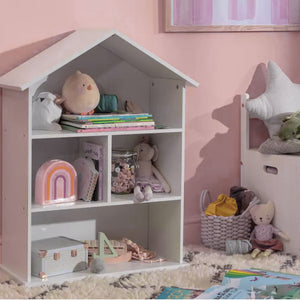 Grande casa delle bambole montessori in legno a 3 piani e libreria | biblioteca | deposito di giocattoli | 89 cm di altezza