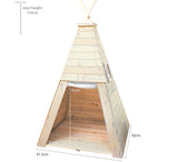 Deze kindertipi met een massief houten afwerking kan ook dienst doen als wigwam en hol van 1,55 m hoog x bijna 1 m diep en breed