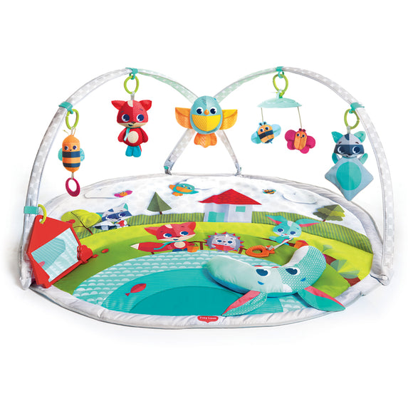 Our 'Woodland Wonders' theme baby gym mat is a uniquely versatile activity baby gym with adjustable moving arches that adapt to baby's age and stage,