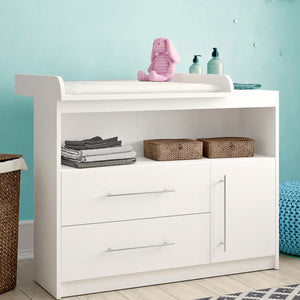 Cambiador moderno para bebés | estante de almacenamiento | 2 cajones | armario y adorno extraíble | blanco