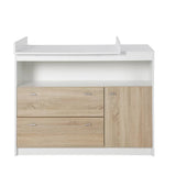 Eco Conscious Sonoma Oak Wood Baby Changing Unit | Storage Pockets | Cupboard & 2 Drawers | Removable Topper