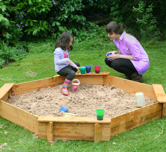 Large Heavy Duty Pre-treated Wooden Sandpit with Seats & Rain Cover | 1.8m diameter | 18m+