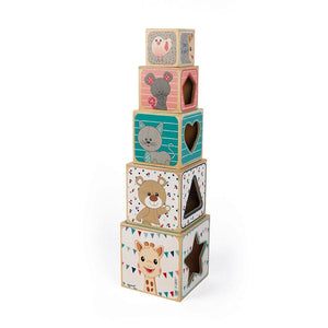 Juguetes educativos y de actividades | Sophie La Girafe Bloque Pirámide de Madera 5 piezas | Juguetes para apilar y anidar