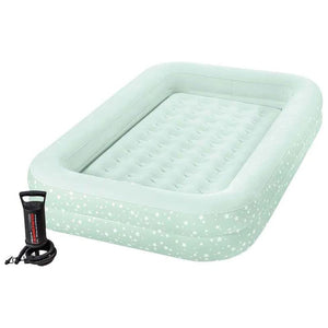 Lit de voyage gonflable portable pour enfants à assemblage rapide | matelas épais, sac de transport et pompe à air | menthe | 3-8 ans