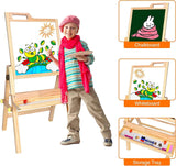 Cavalete infantil em madeira ecológica natural ajustável em altura | quadro branco | cavalete duplo quadro negro | 3-8 anos