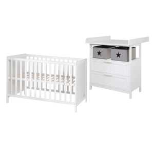2 Piece Nursery Next-to-Me Cot | Matching Changing Unit with Drawers & Storage | White