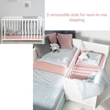 5 съемных планок кроватки позволяют прикрепить ее к кровати родителей.