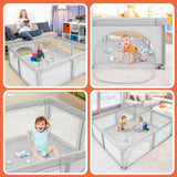 Extra Large Baby Playpen and Ball Pool with 50 Balls | Breathable Mesh Fabric |  2.07m x 1.87m  in Soft Grey