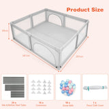 XL Baby Playpen and Ball Pool with 50 Balls | Breathable Mesh Fabric |  2.07m x 1.87m  | Soft Grey
