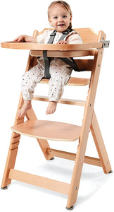 Cadeira alta de madeira ecológica 3 em 1 com altura ajustável Grow-with-Me e bandeja | Naturais | 6m - 10 anos