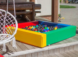Juego de juego suave con piscina de bolas Montessori grande | Piscina de bolas con alfombra interior | 130 x 130 | Colores primarios | 3m+