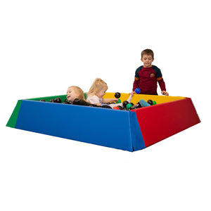 X-Large Montessori Ball Pit Soft Play Set | Bollbassäng med inre golvmatta | 158 x 158 x 30 cm i primära färger - 3m+