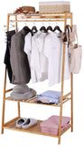 Eco 100% Bamboo Wood |  Freestanding Clothes Rack with 3 Shelves & 10 Hooks  | Natural | 1.65m High