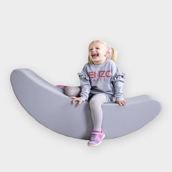 Childrens Large Leather Rocker | Ride-on Soft Rocking Toy | Soft Play Banana | Grey