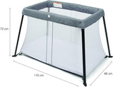 This lightweight portable and folding travel cot cum playpen is 110cm wide x 66cm deep and 72cm high