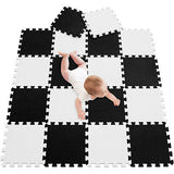 Tapis de jeu en mousse épaisse Montessori 18 imbriqués | Tapis puzzle pour parcs et salles de jeux pour bébés | Gris, rose et blanc