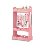 Premium Montessori Dress Up Rail | 3-våningshyllor med korgar, spegel och skoutrymme | Bubblegum rosa | 1,16 m 