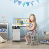 Cute Montessori Homework Desk | Grey and Whiteboard | Storage & Chair | White | 3-8 Years 