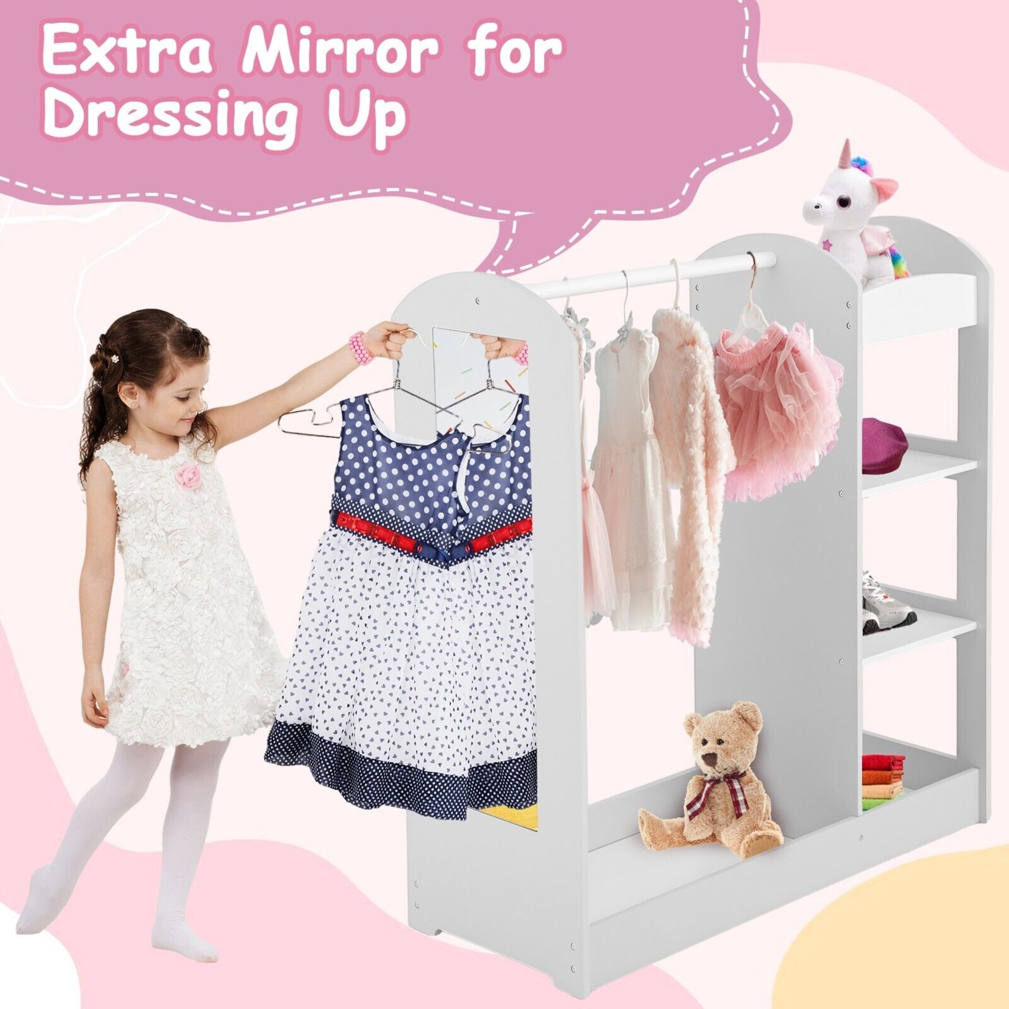 3 in 1 Montessori Dress Up Rail 4 Shelves Mirror White or Pink 1m High www.littlehelper