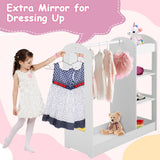 trilho para roupas infantis Montessori 3 em 1 | 4 Prateleiras com Espelho e Arrumação | Branco | 1m de altura