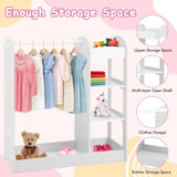 Barra de ropa y disfraces para niños | 4 estantes con espejo y almacenamiento | Blanco o rosa | 1m de alto