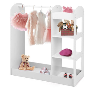 Habillage et tringle à vêtements Montessori | 4 étagères avec miroir et rangement | Rose ou blanc | 1 m de haut