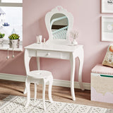 Coiffeuse et tabouret princesse pour filles avec miroir et tiroirs | Table de vanité pour enfants | Blanc