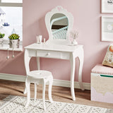 Girls Princess Dressing Table & Stool with Mirror & Drawers | Kids Vanity Table | White