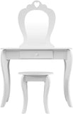 Coiffeuse et tabouret pour filles avec miroir et tiroirs | Table de vanité pour enfants | Blanc | 3-8 ans