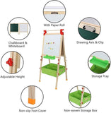 Pizarra y pizarra blanca de madera de pino ecológico para niños de altura ajustable con kit de accesorios | Almacenamiento | 3-10 años
