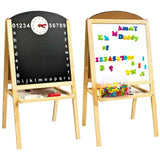 Tableau noir et tableau blanc en bois de pin pour enfants avec horloge, craies et ensemble de lettres et chiffres magnétiques de 104 pièces | 3 ans+
