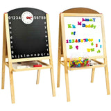 Kids Pine Wood Tavle & Whiteboard med ur, kridt & 104 stk magnetisk bogstav & tal sæt | 3 år+