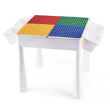 Kids 4-i-1 flerbruksplast Lego | Duplo bord | Vendbart skrivebord | Sand & Vannbord | 2 stoler og 100 blokker