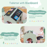mesa de Madera Montessori 3 en 1 2 Sillas | Pizarras | Casa | Guarida | Verde Pistacho para niños