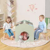 Mesa de madera 3 en 1 para niños con soporte para la columna y 2 sillas | Pizarras | Casa | Guarida | Verde