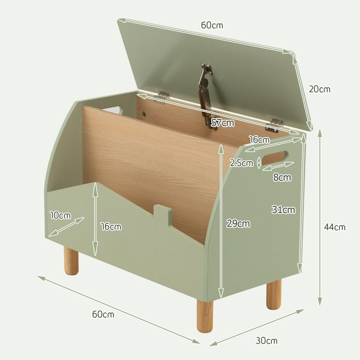 Cute 3-in-1 Montessori Toy Box | Bench Seat | Book Shelf | Pistachio G ...