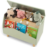 Linda caixa de brinquedos Montessori 3 em 1 | Banco corrido | Estante de livros | Verde