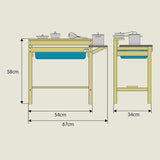 This mud kitchen is 58cm high x 67cm wide and 34cm deep