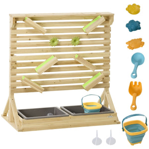 Pared de agua de madera de abeto natural Montessori Eco | Juego de Arena y Agua con 18 Accesorios | 3 años+