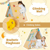 2-in-1 Childrens Montessori Fir Wood Climbing Frame | Climbing Wall and Den Hideaway | 3-8 Years