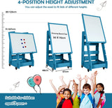 Montessori Portable Double Sided Easel | Height Adjustable Magnetic Whiteboard with Magnets | Storage Magnets and Dry Erase Markers | 3 years +