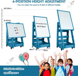 Caballete portátil Montessori de doble cara | Pizarra blanca magnética de altura ajustable con imanes | Imanes de almacenamiento y marcadores de borrado en seco | 3 años +
