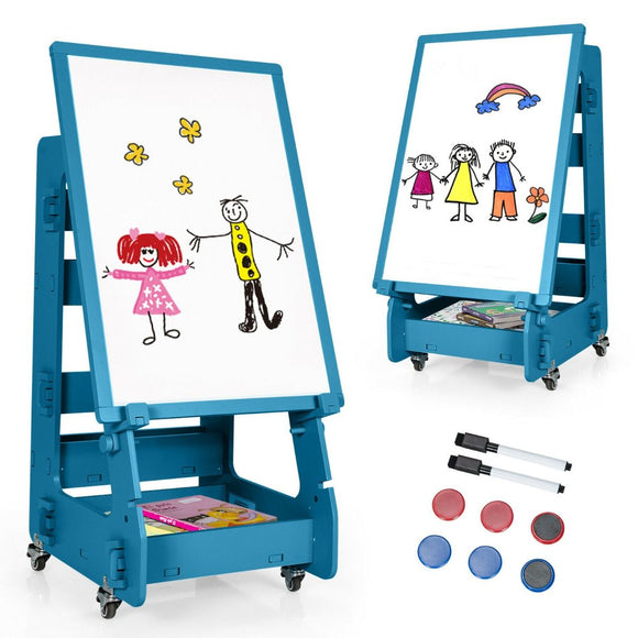 Montessori Portable Double Sided Easel | Height Adjustable Magnetic Whiteboard with Magnets | Storage & Accessories | 3 years +