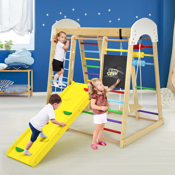 Kids 8-in-1 Eco Montessori Gym with Swing Slide Climbing Wall