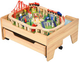 Conjunto de trem de madeira Montessori Deluxe | Mesa de trem de madeira 2 em 1 | Conjunto de trem 100 unidades