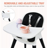 Dish-washer proof removable tray on this deluxe monochrome high chair with gold finishes