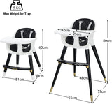 This high chair is 86cm high x 57cm deep x 55cm wide in black and white with gold tips