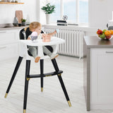 4-in-1 Deluxe Wooden High Chair & Tray with Gold Finishes  | Low Chair | Black Padded Cushion | 5 Point Harness 